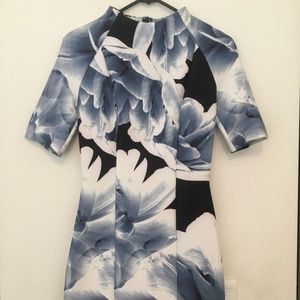 Kookai Black Blue White Floral Scuba Mini Dress 34